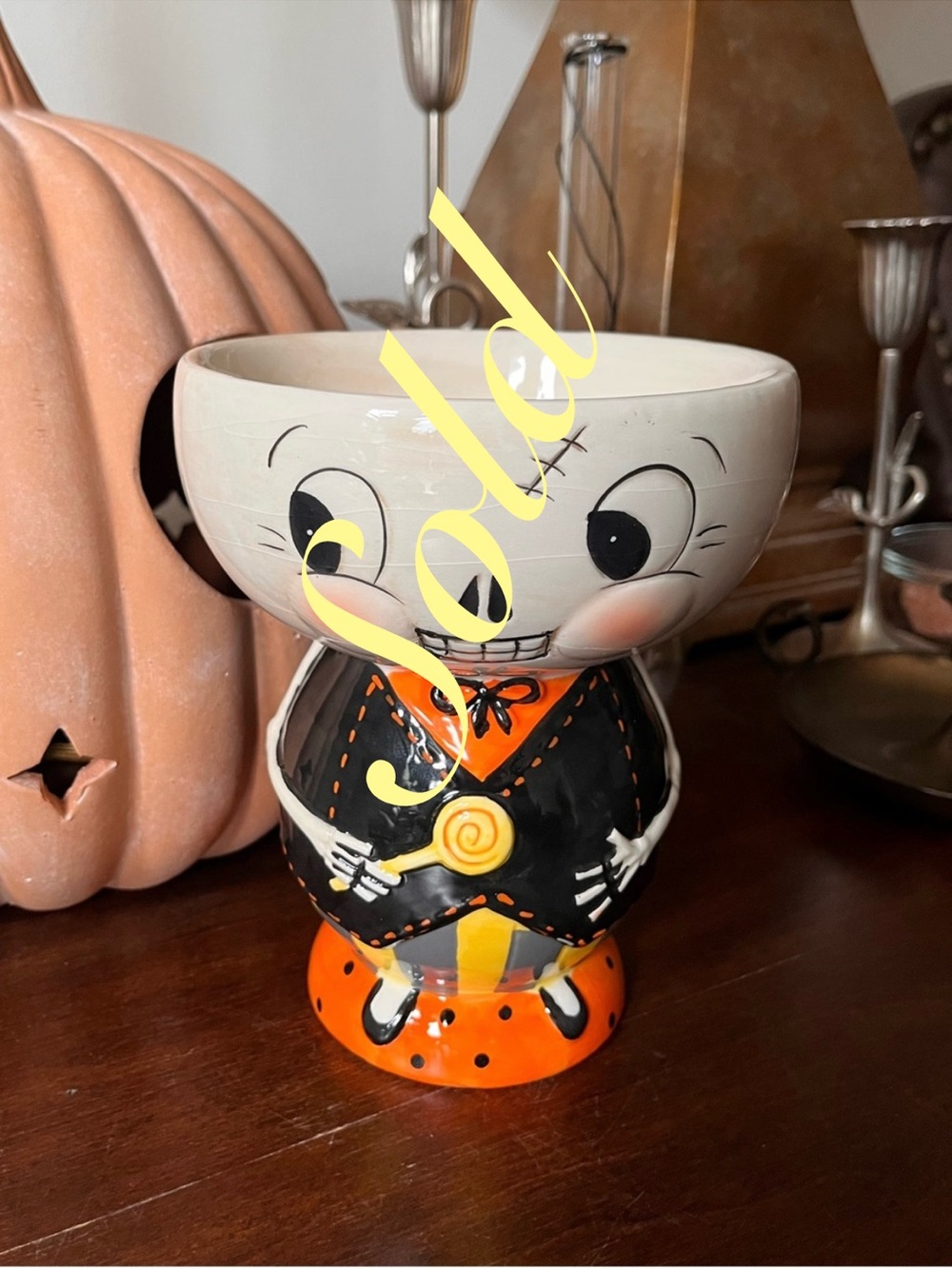 ✨Sold - Not for Sale✨ Johanna Parker Skeleton Buddy Bowl Ceramic Candy Dish Hold